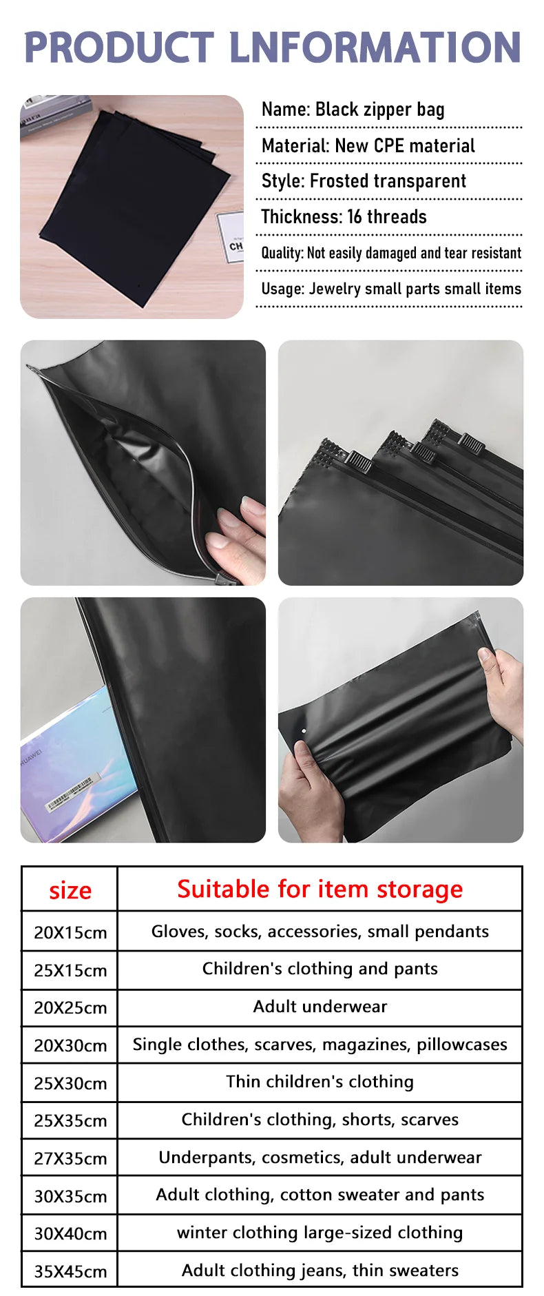 Customized Black Matte Zipper Bag for Small Business ATHLEXES