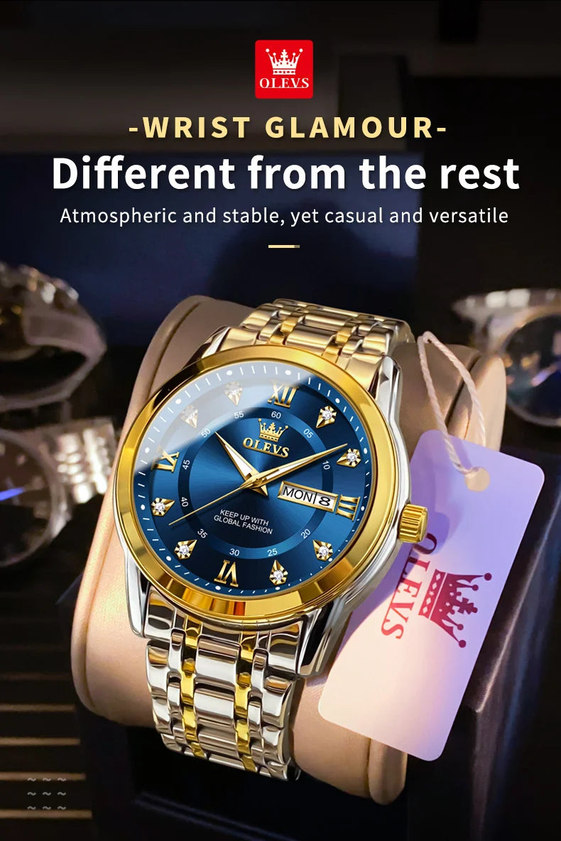 OLEVS Luxury Diamond Quartz Watch for Men ATHLEXES
