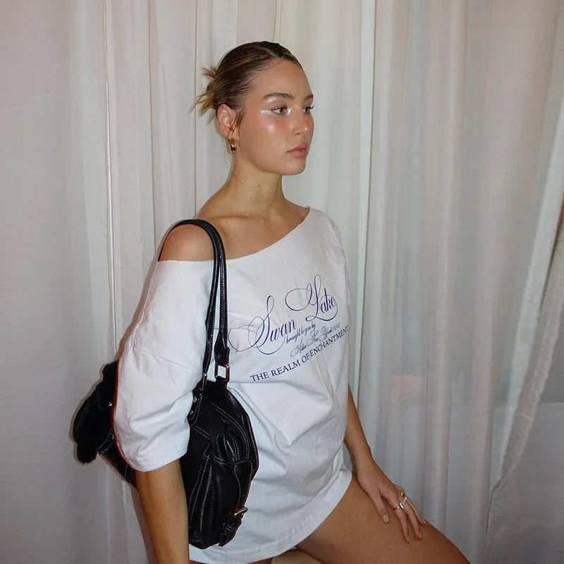 SummerStyle Chic Skew Collar T-Shirt for Women ATHLEXES