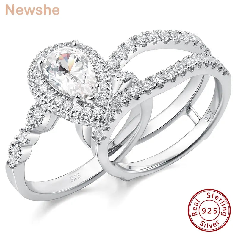Newshe Sterling Silver Pear Cut Ring Enhancer Set ATHLEXES