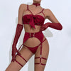 Sexy Lingerie Set Bow Bra Black Temptation Four Piece Set ATHLEXES