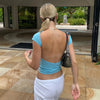 Blue Y2K Backless Crop Top for Women ATHLEXES