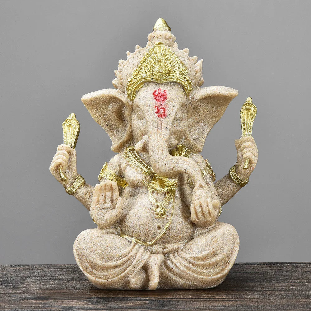 Divine Ganesha Golden Sandstone Figurine ATHLEXES