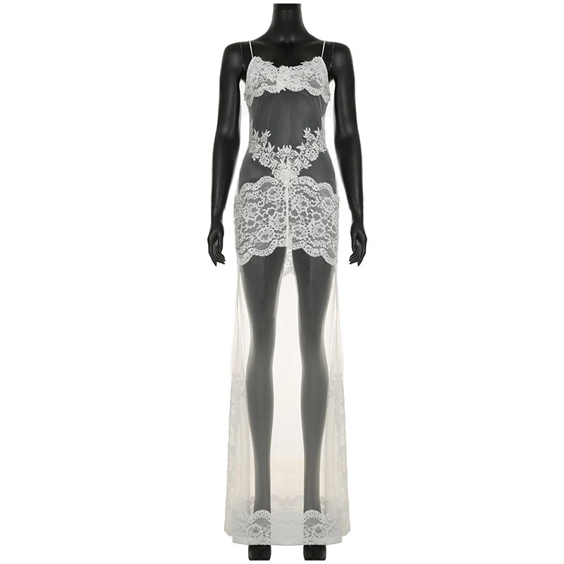Sheer Elegance Floral Mesh Maxi Dress ATHLEXES