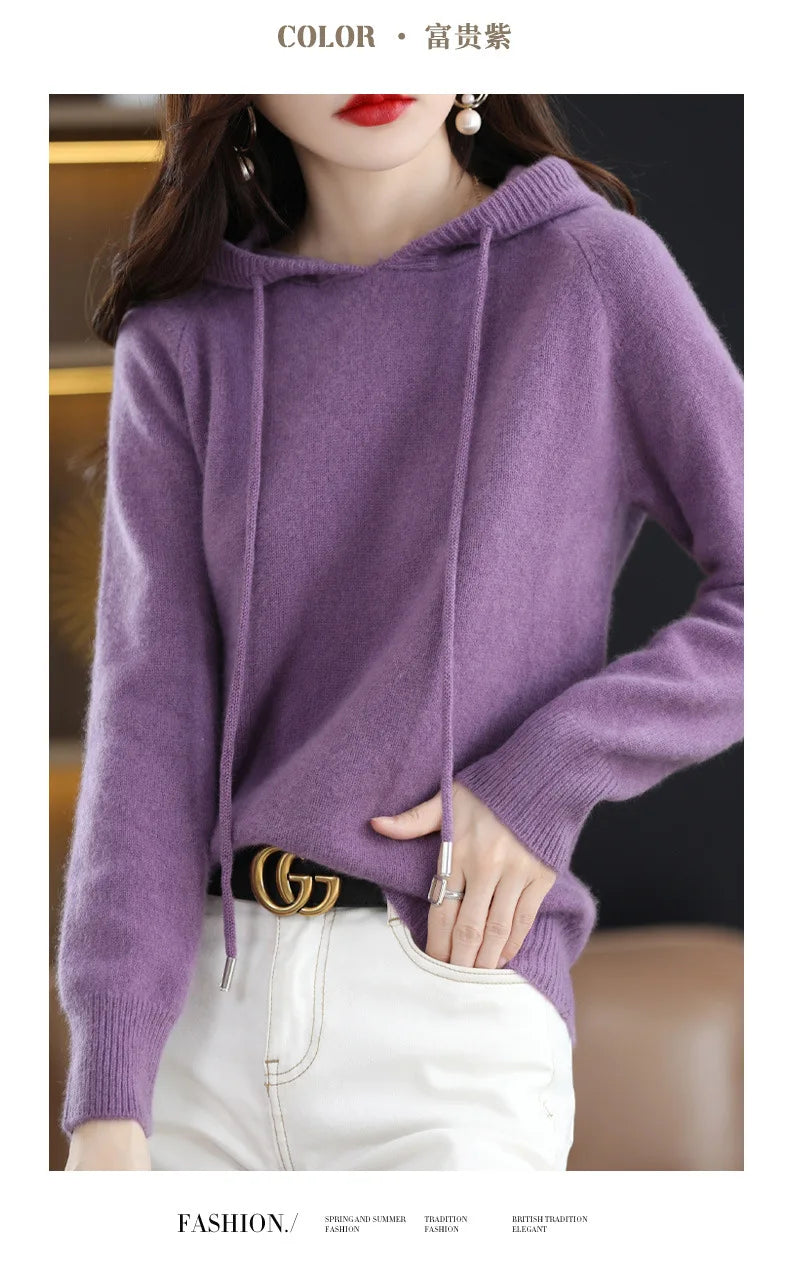 Luxurious Cashmere Hooded Sweater for Women - Autumn Comfort ATHLEXES