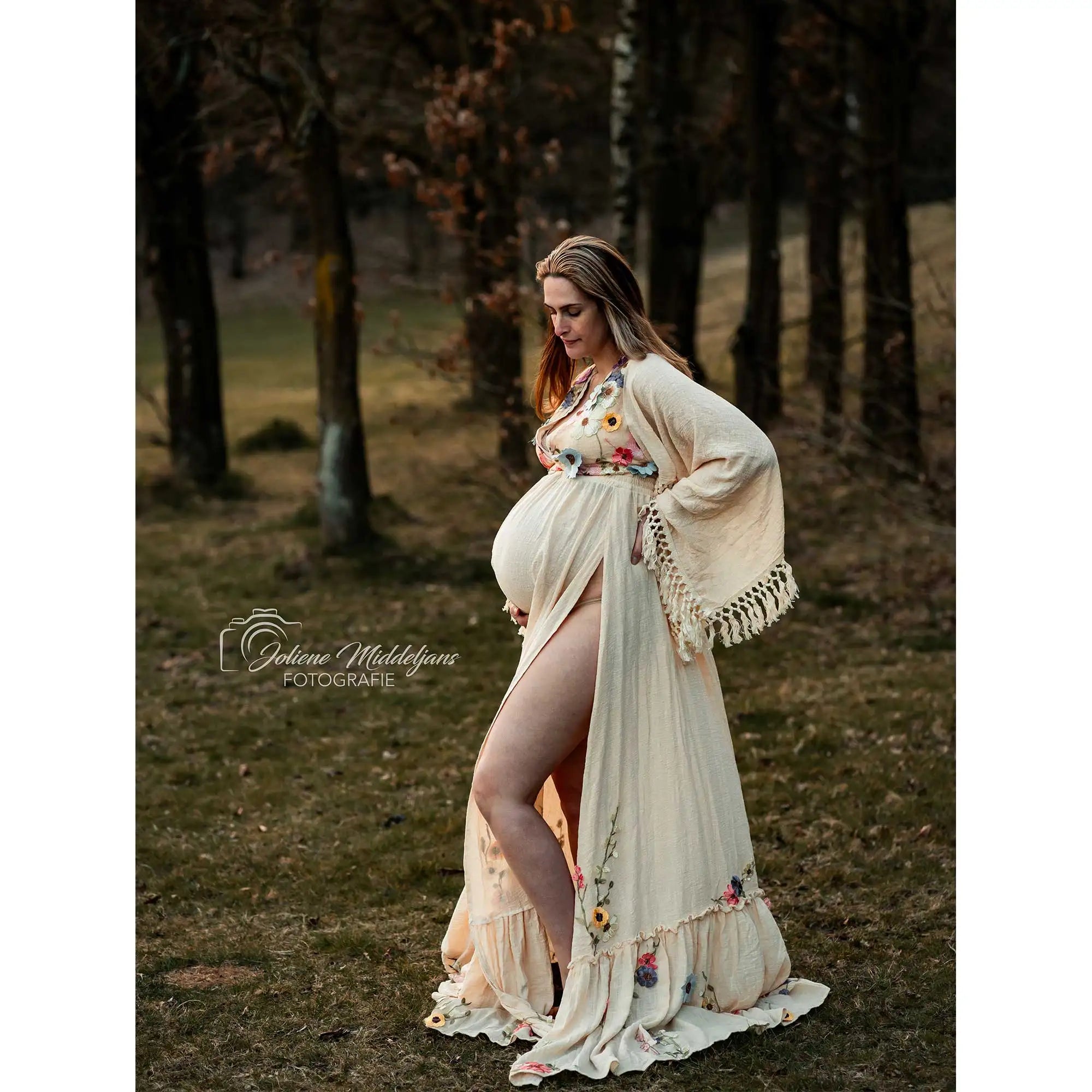 Beige Maternity Photo Dress Set with Applique ATHLEXES
