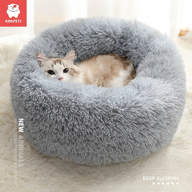 Kimpets Round Cat Bed Dog Pet Bed Kennel Non-Slip Winter Warm Dog Kennel Sleeping Long Plush Soft Puppy Cushion Mat Cat Supplies ATHLEXES