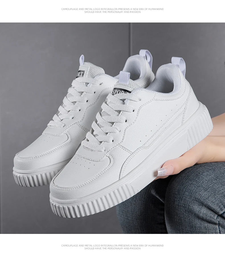 LuxeLite Breathable White Lace-Up Sneakers for Women ATHLEXES