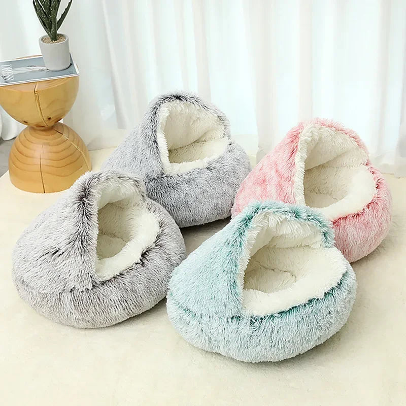 PurrNest Plush Cat Bed: Cozy 2-in-1 Winter Retreat ATHLEXES