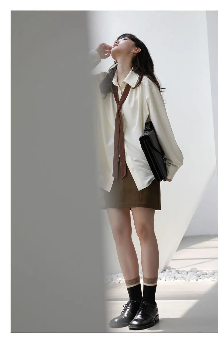 Korean Minimalist Oversized Button-Up Shirt for Women ATHLEXES