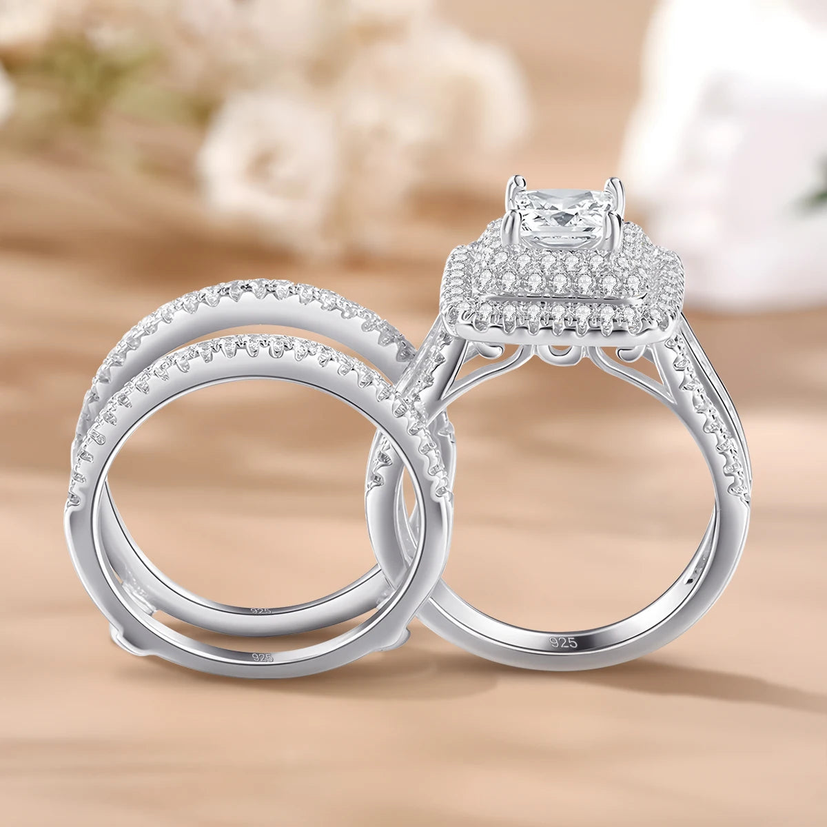 Elegant 2PCS Moissanite Wedding Ring Set 925 Silver ATHLEXES