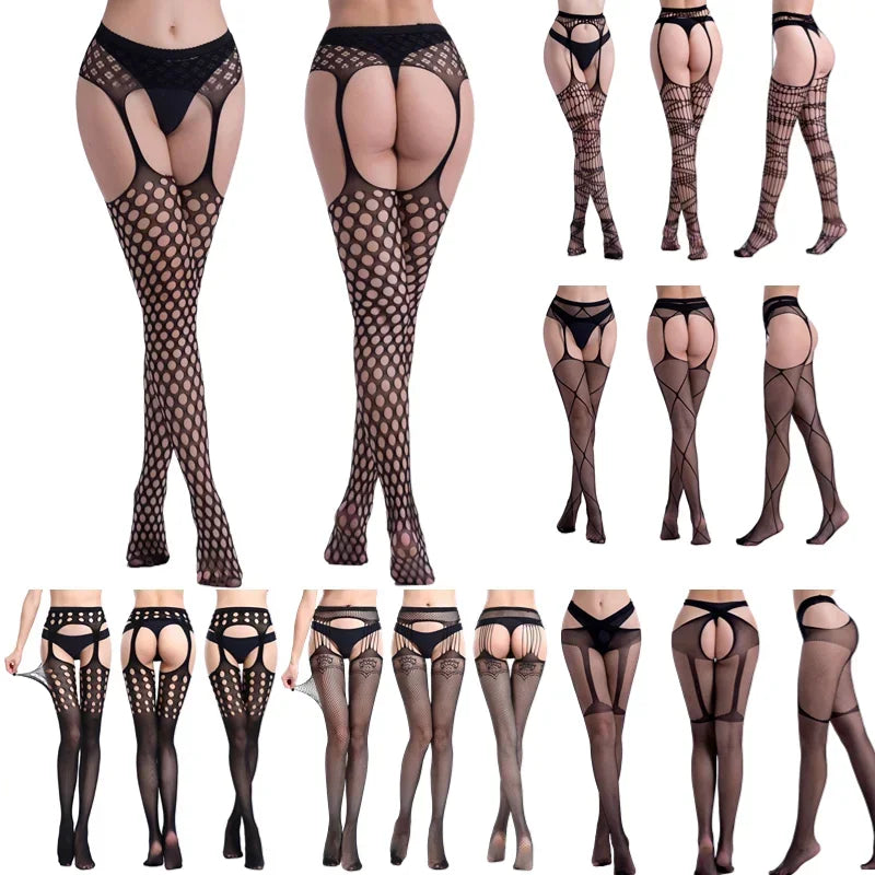 Seductive Fishnet Crotchless Pantyhose with Suspenders ATHLEXES