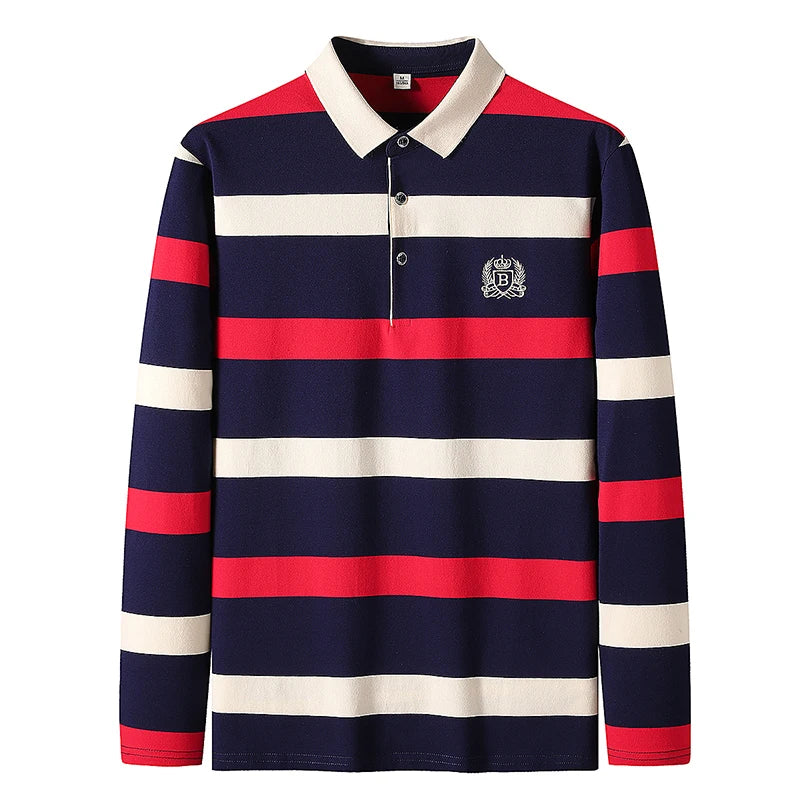 Elegant Stripe Embroidered Polo Shirt for Men ATHLEXES