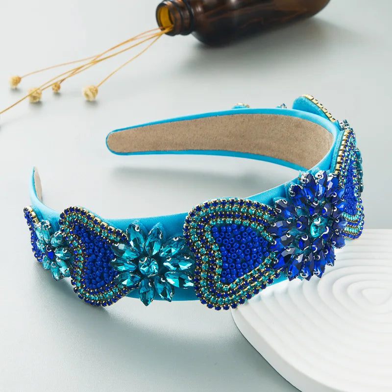 Elegant Blue Rhinestone Turban Headband for Women ATHLEXES