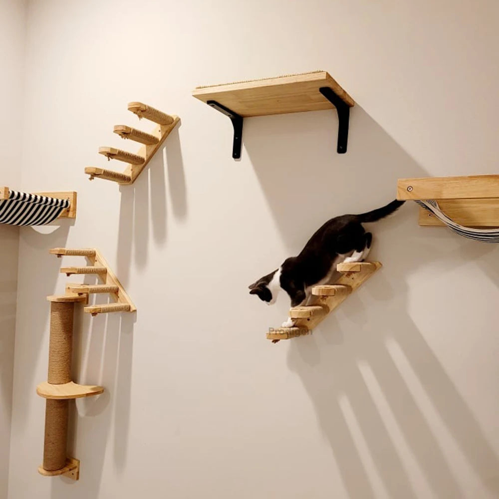 Wall-Mounted Wooden Cat Shelves ATHLEXES