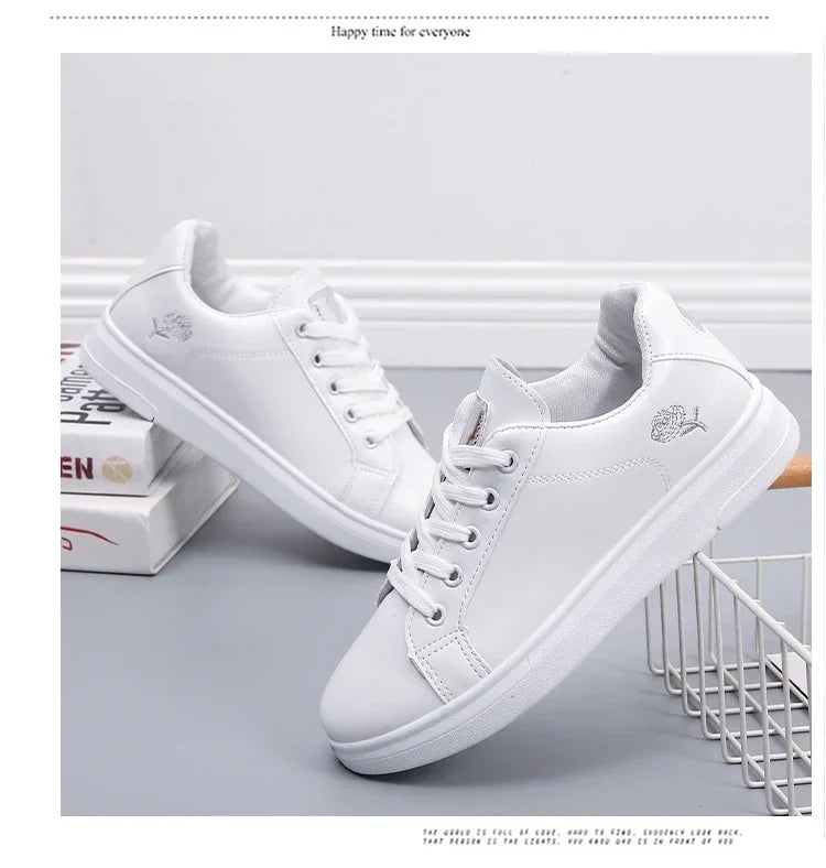 Embroidered Blossom Casual White Sneakers for Women ATHLEXES