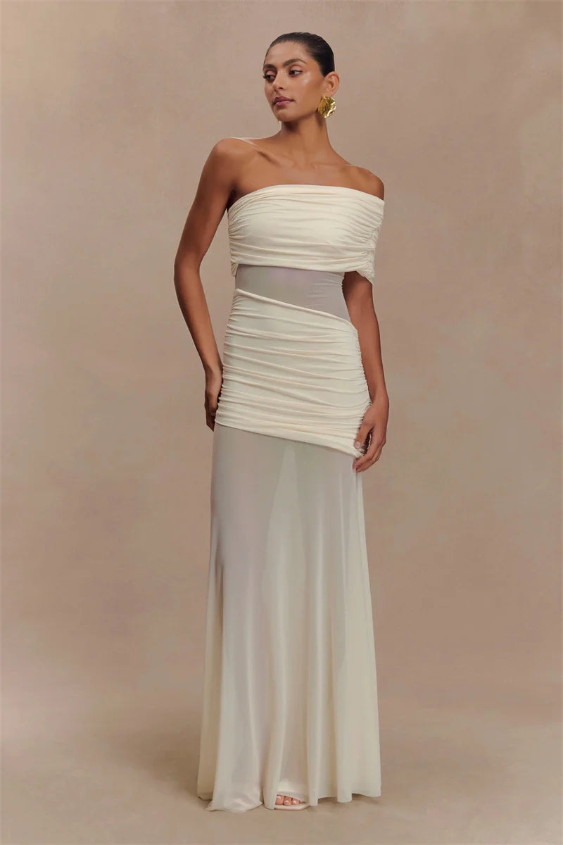 Chic Off-Shoulder Mesh Maxi Dress for Women ATHLEXES