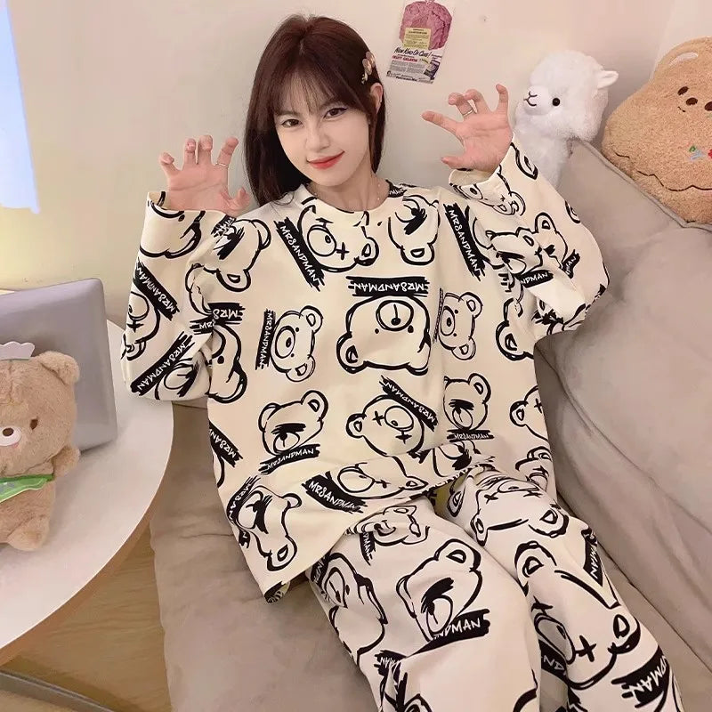 Cozy Cartoon Maternity Pajama Set for Moms ATHLEXES