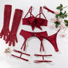 Sexy Lingerie Set Bow Bra Black Temptation Four Piece Set ATHLEXES