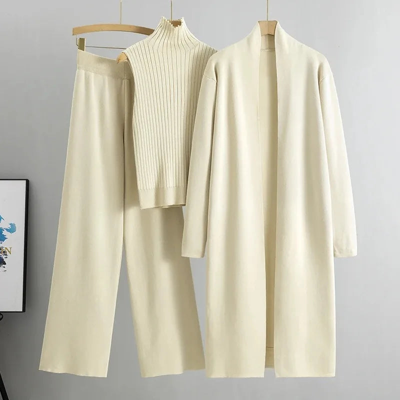 Chic Knit 3 Piece Cardigan Tracksuit Set ATHLEXES