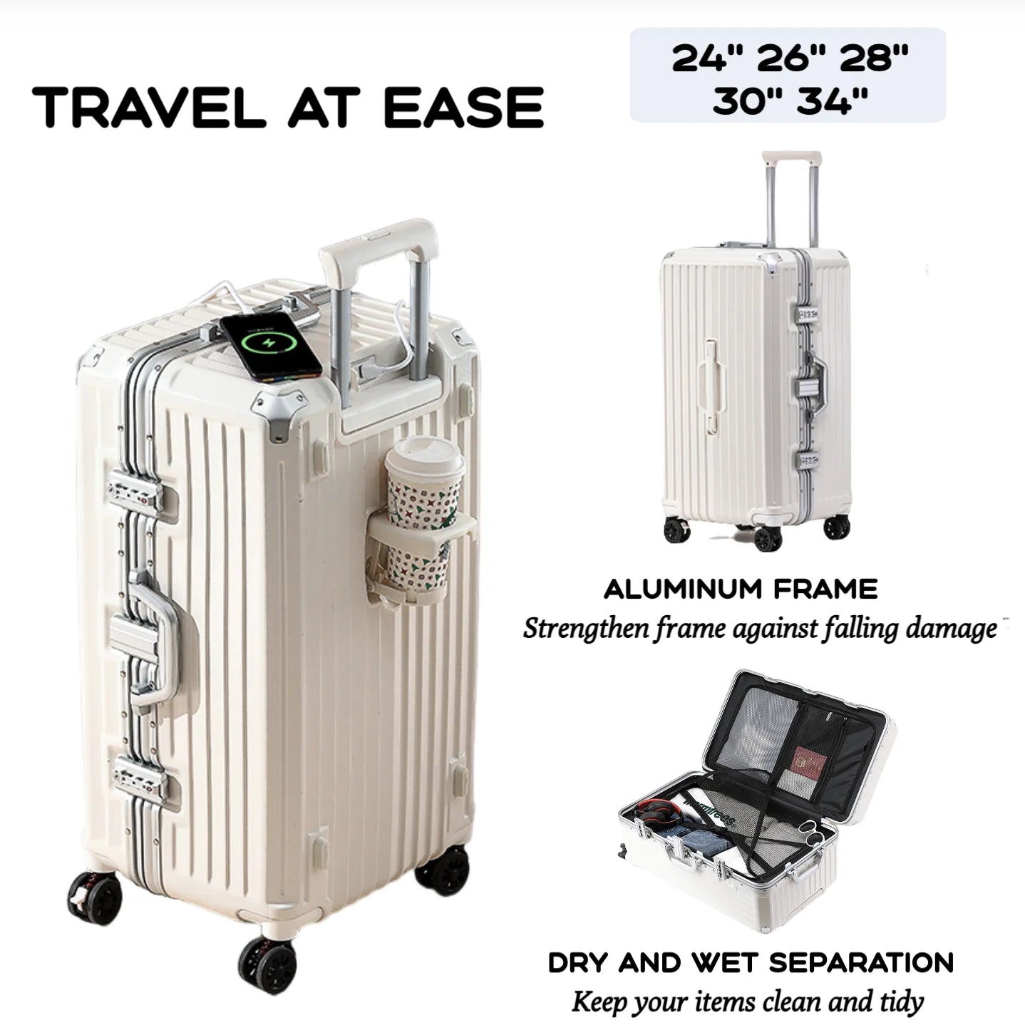 RSRDDY Durable USB Charging Luggage Set ATHLEXES