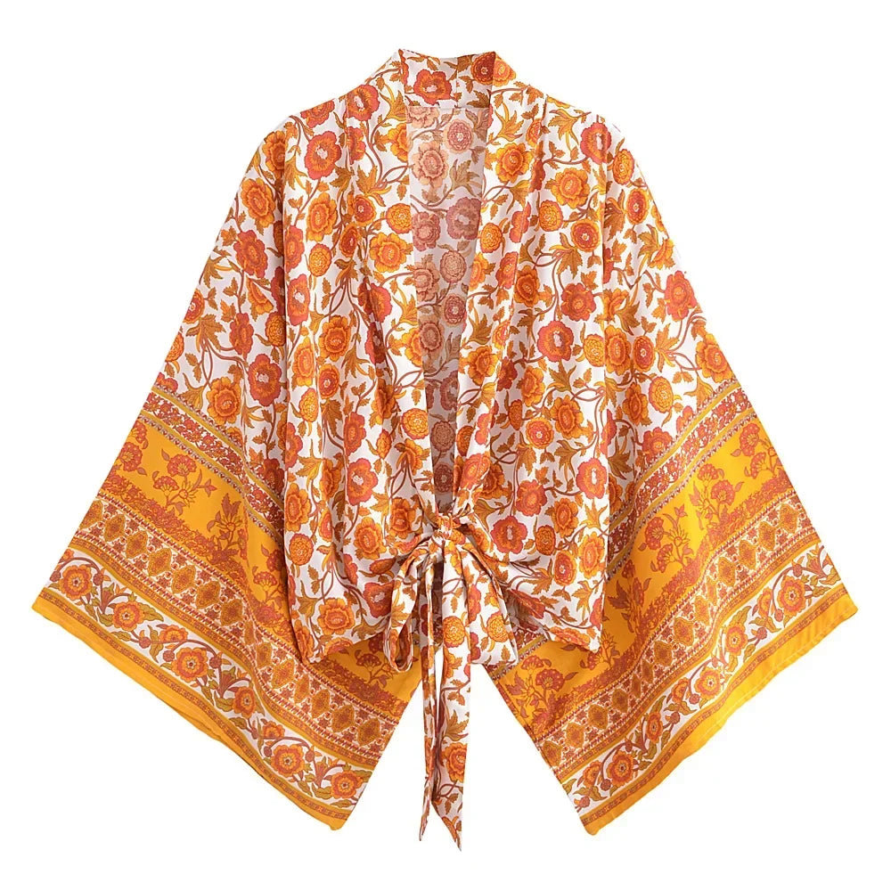 Happie Queens Boho Floral Kimono Bikini Cover-up ATHLEXES
