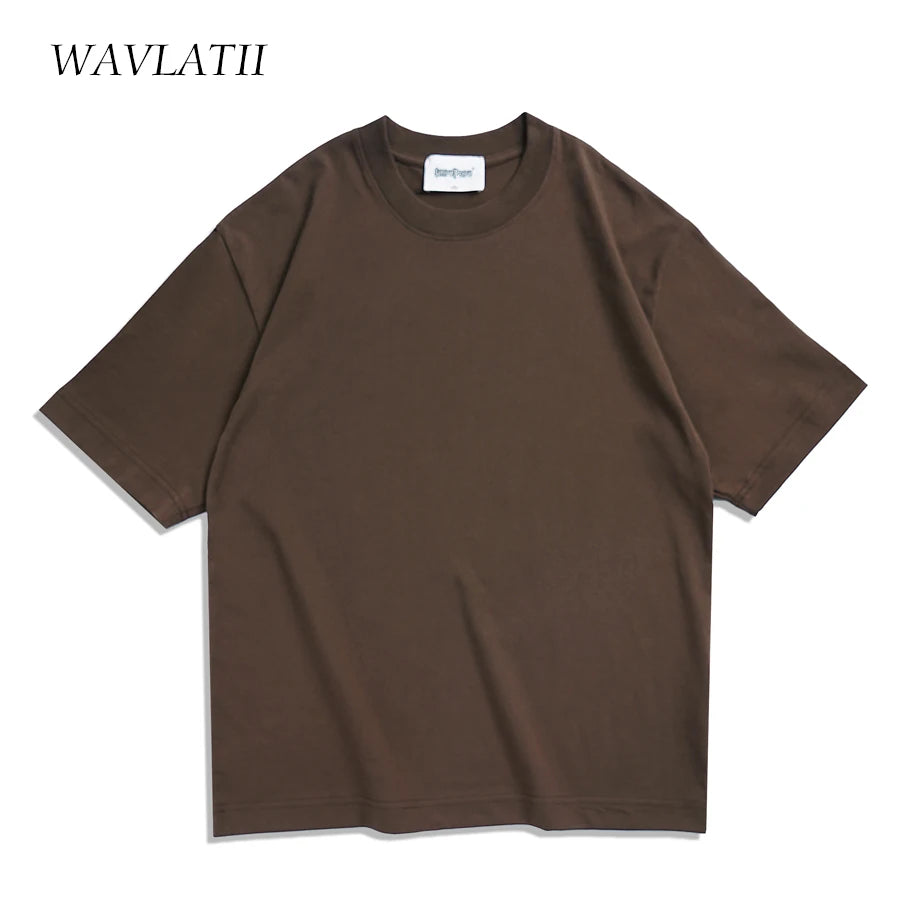 WAVLATII Oversized Brown Summer Tees for Unisex Casual Wear ATHLEXES