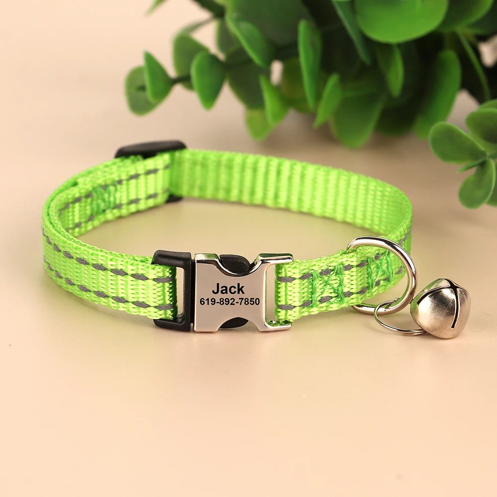 Personalized Cat Collar Reflective Nylon Dog Cats ID Collars With Bell Free Engraving for Cats Small Dogs Chihuahua 10 Colors ATHLEXES