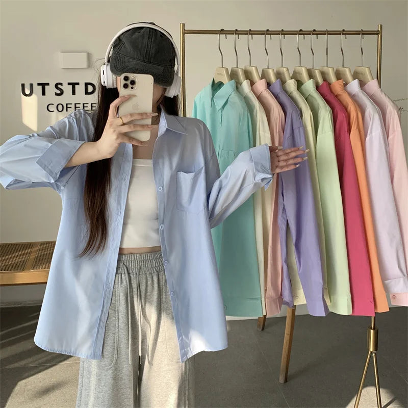 Beiyingni 2024 Spring Autumn Women's Oversized Blouse with Pockets ATHLEXES