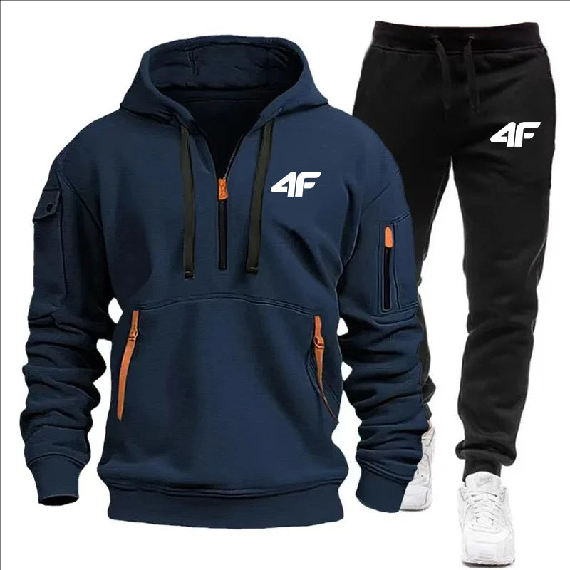 Men's Zipper Hooded Tracksuit with Multi-Pockets ATHLEXES