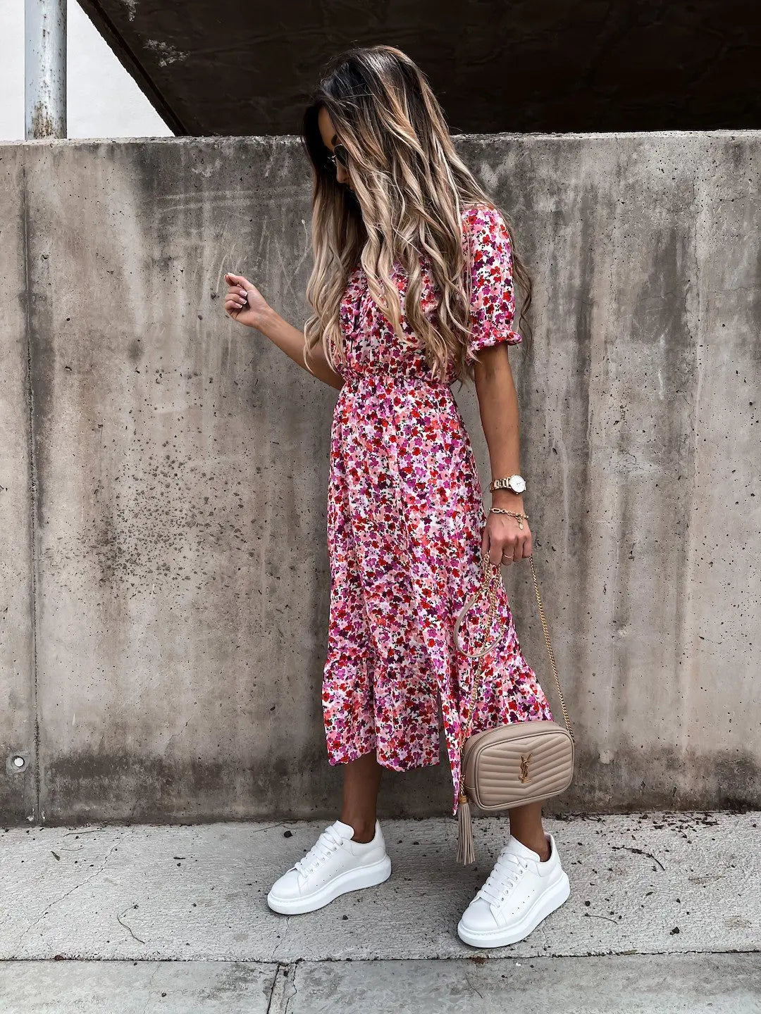 Elegant Floral V Neck Maxi Dress for Women ATHLEXES