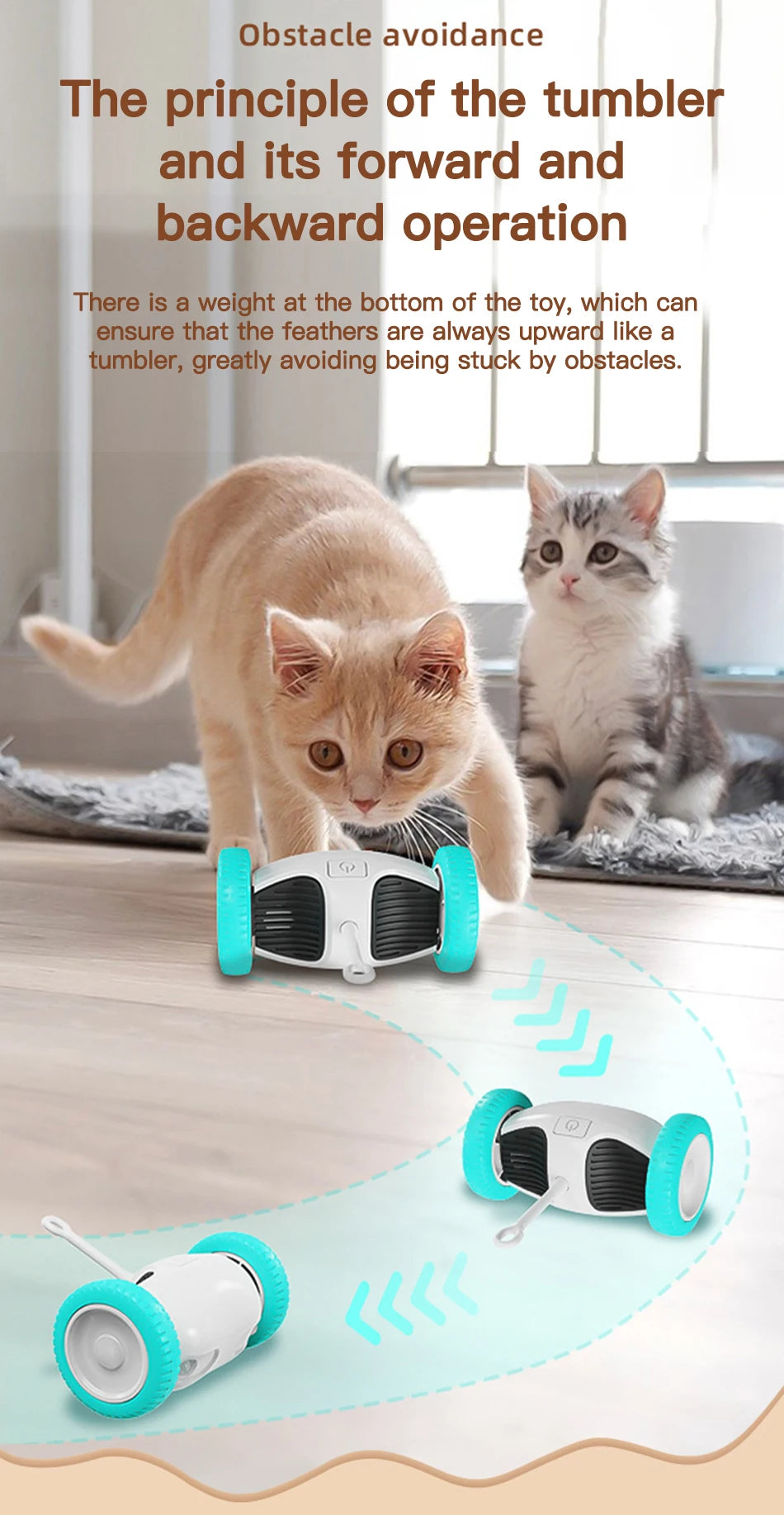 ROJECO Smart Cat Balancing Car Interactive Cat Toy Moving Feather Cat Stick For Dog Pet Playing Training Indoor Cat Accessories ATHLEXES