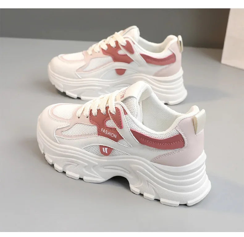 QRJ06 New 2024 Spring Summer Fashionable Korean Style Women's Shoes With Thick Sole Increased Height Breathable Mesh Shoes ATHLEXES