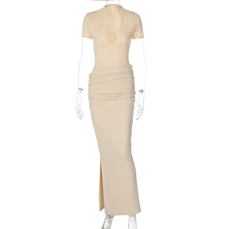 Elegant V-Neck Side Slit Maxi Dress for Women ATHLEXES