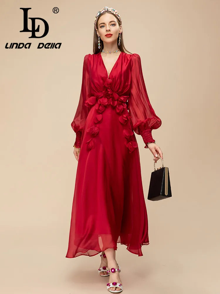Elegant Red Chiffon Party Dress for Women ATHLEXES