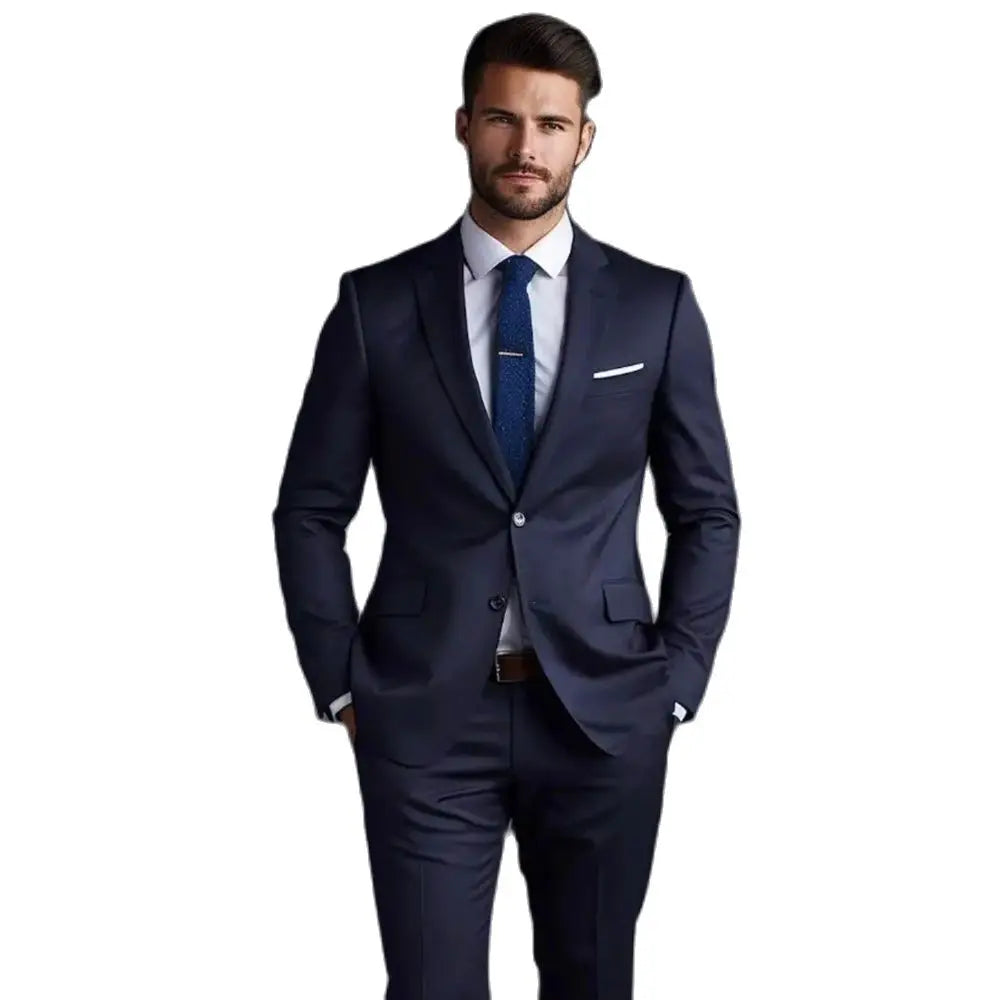 Navy Blue Notch Lapel Men's Suit Set for Business Casual Wear ATHLEXES
