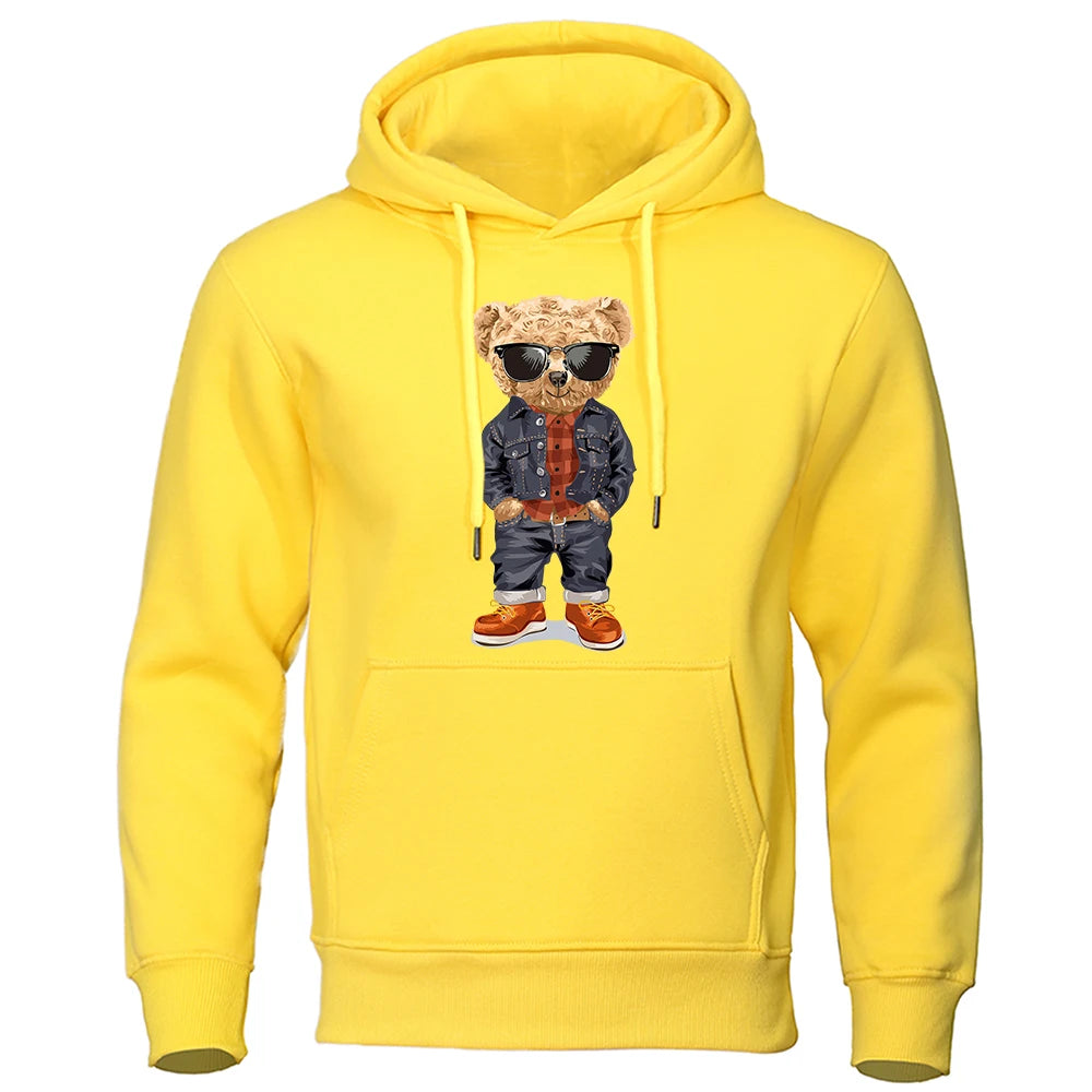 Cozy Teddy Bear Print Hoodie for Men ATHLEXES