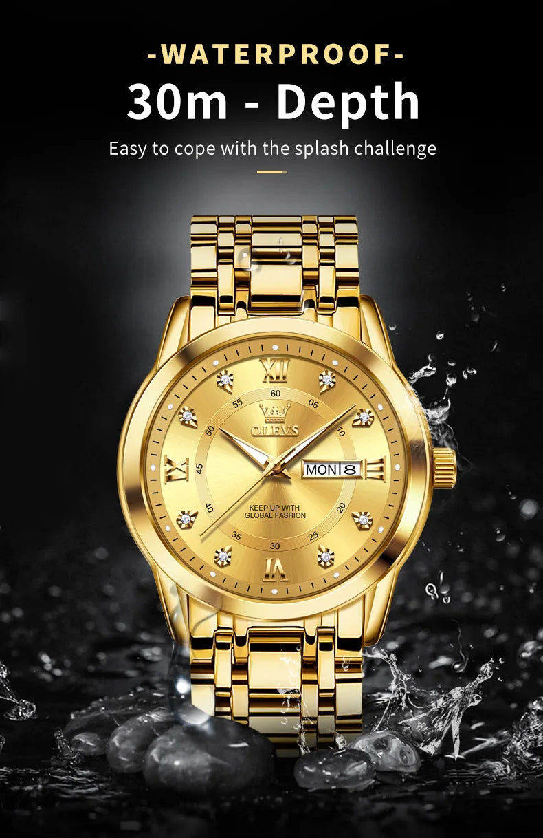 OLEVS Luxury Diamond Quartz Watch for Men ATHLEXES