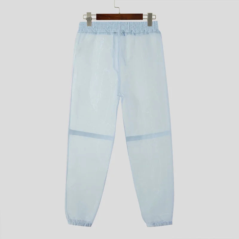 2024 Men's Mesh Transparent Drawstring Joggers Fashion Trousers ATHLEXES