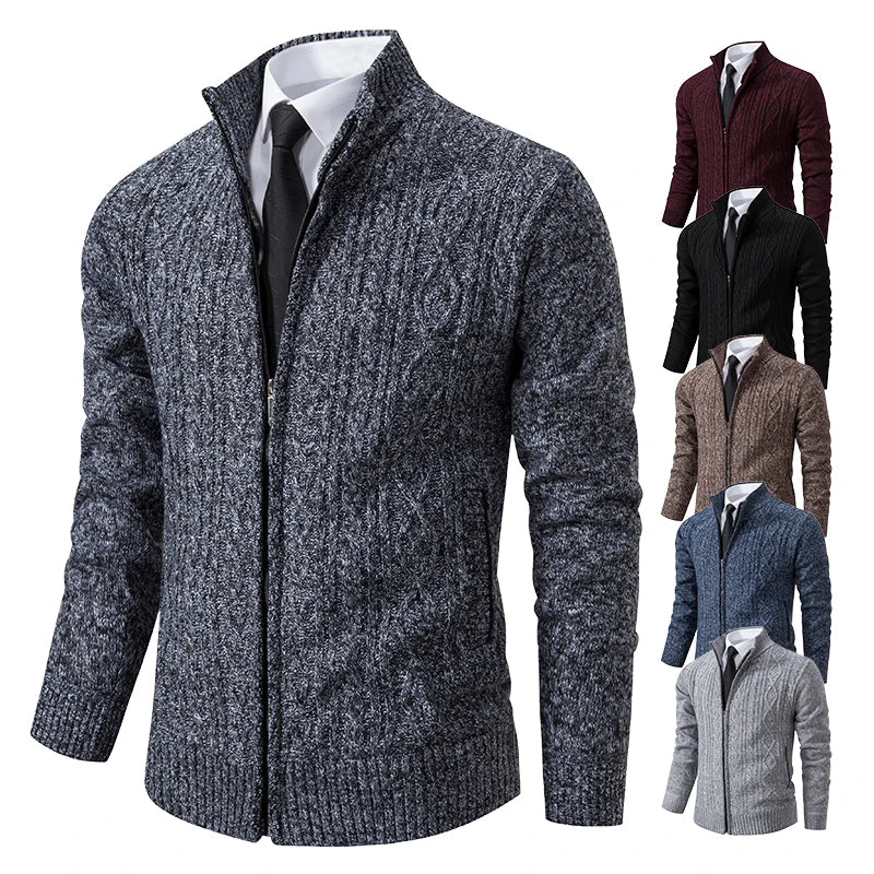 Velvet Warmth High Collar Cardigan for Men - Winter Knitwear ATHLEXES