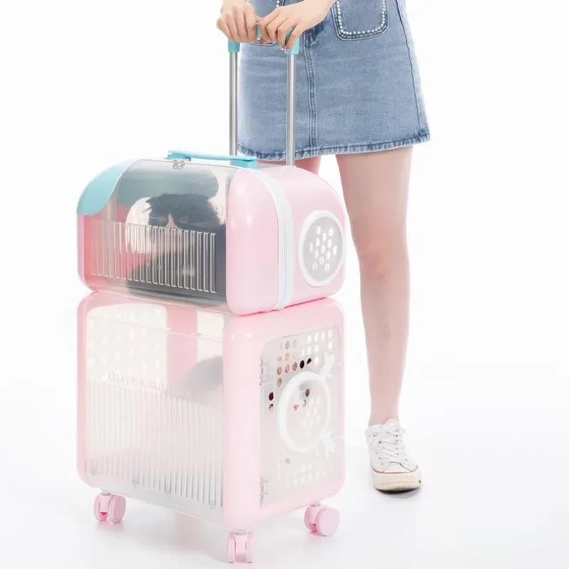 Plastic Portable Space Capsule Cat Bag Double Positions Transparency Large Capacity Trolley Case Cat Carriers Pet Products ATHLEXES