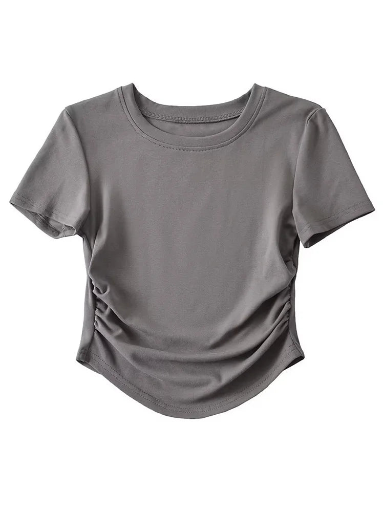 Harajuku Ruched Side Cotton Crew Neck Tee ATHLEXES