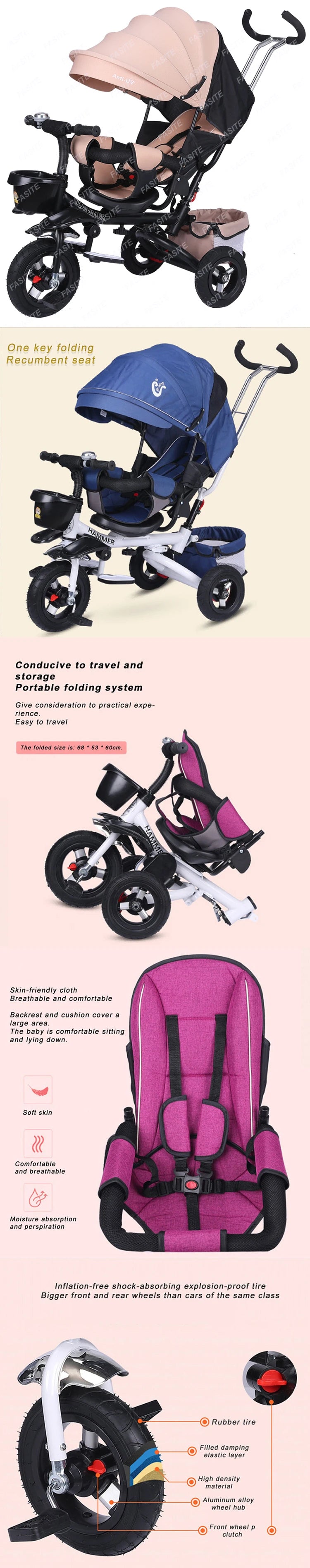 Foldable Kids Tricycle for Ages 1 to 6 ATHLEXES