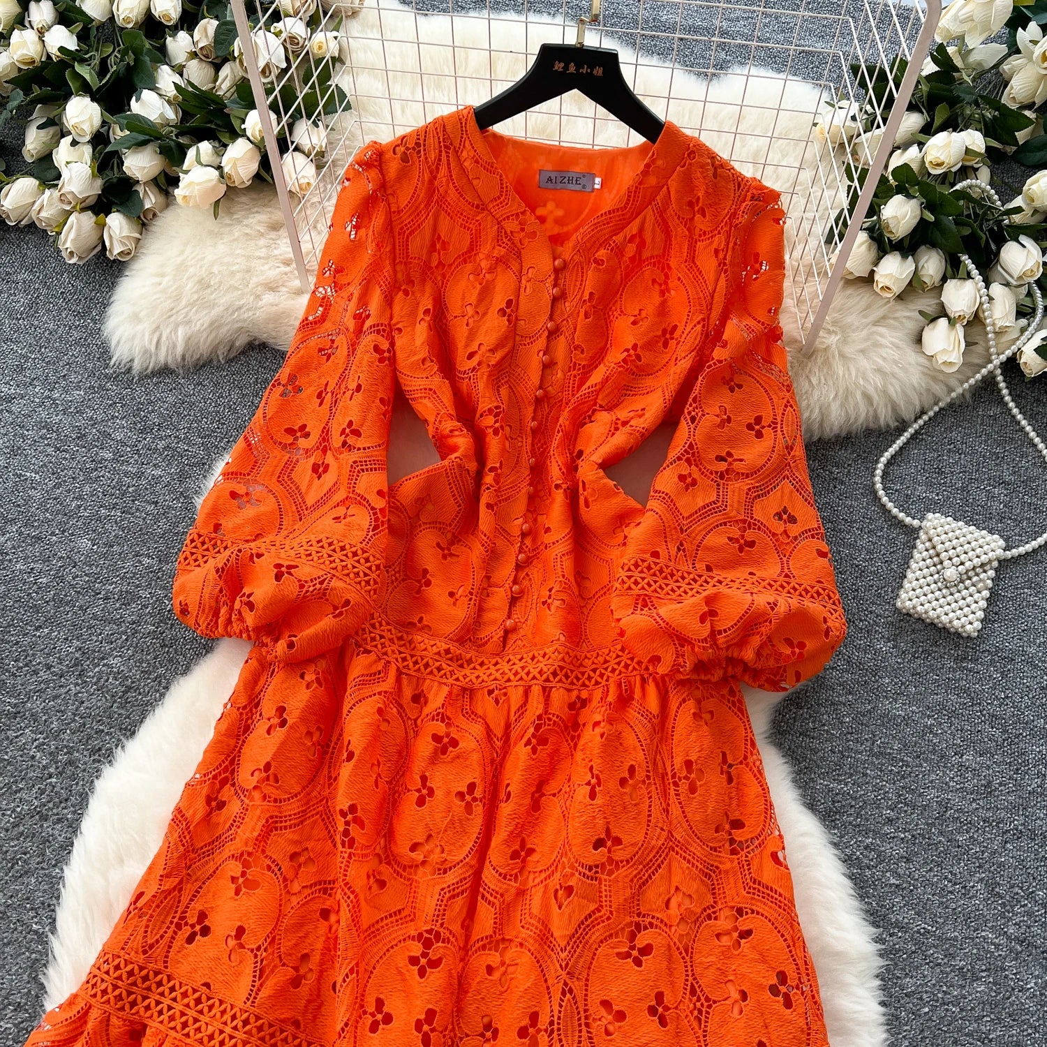 Chic French Lace Ruffle Dress for Women ATHLEXES