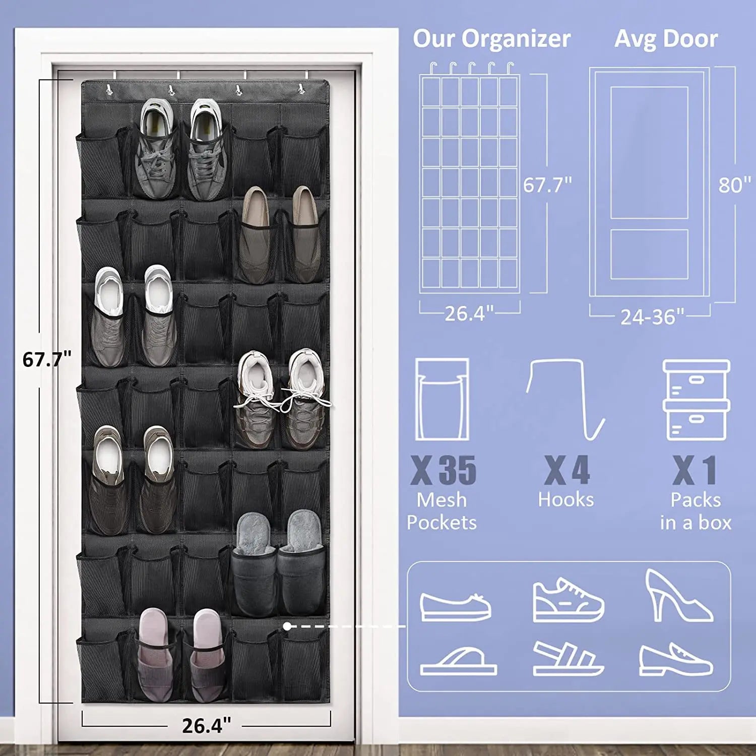 MaxSpace 35 Pocket Overdoor Shoe Organizer ATHLEXES