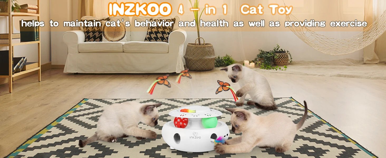 INKZOO 4-in-1 Interactive Cat Toys for Indoor Cats, Automatic 6 Holes Mice Whack-A-Mole, Fluttering Butterfly, Track Balls, USB ATHLEXES