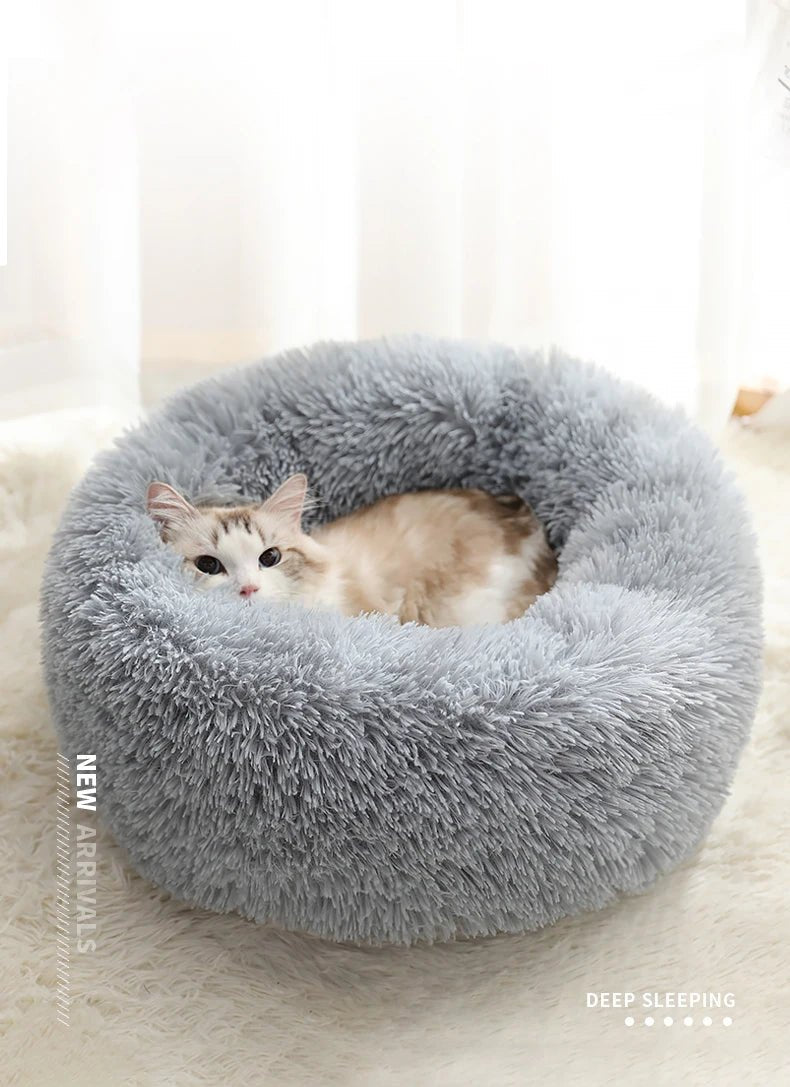 Kimpets Round Cat Bed Dog Pet Bed Kennel Non-Slip Winter Warm Dog Kennel Sleeping Long Plush Soft Puppy Cushion Mat Cat Supplies ATHLEXES