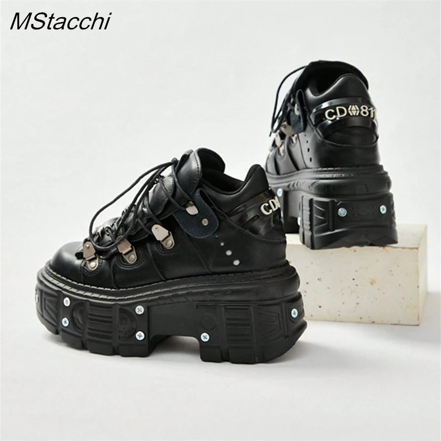 Gothic Chic Black Lace-Up Platform Ankle Boots ATHLEXES