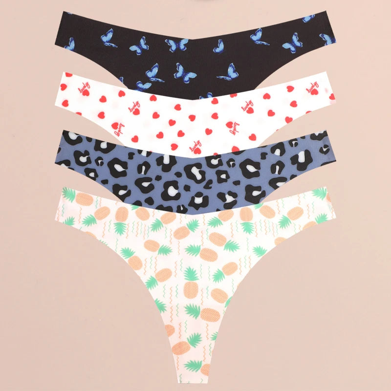 FINETOO 4Pcs Ultra Soft Leopard Print Thongs Comfort Lingerie ATHLEXES