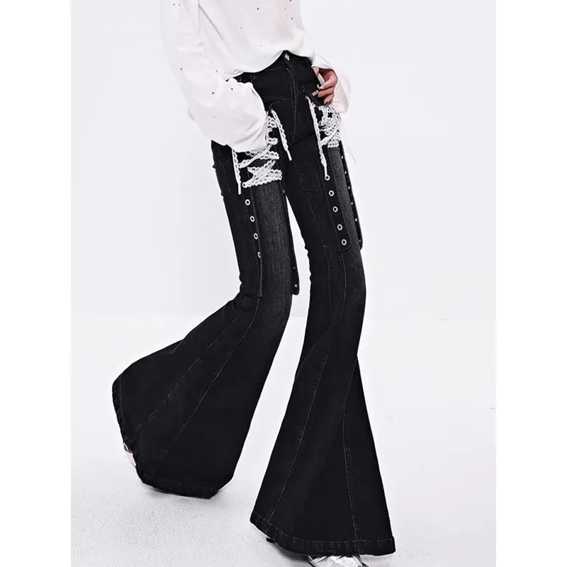 Luxe Y2K Lace Flare Jeans for Trendy Women ATHLEXES